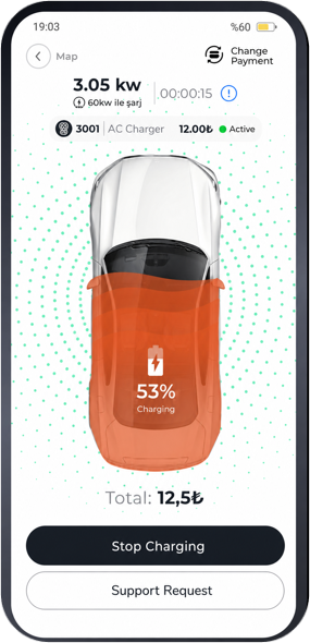 Charging screen in the Eveys driver app